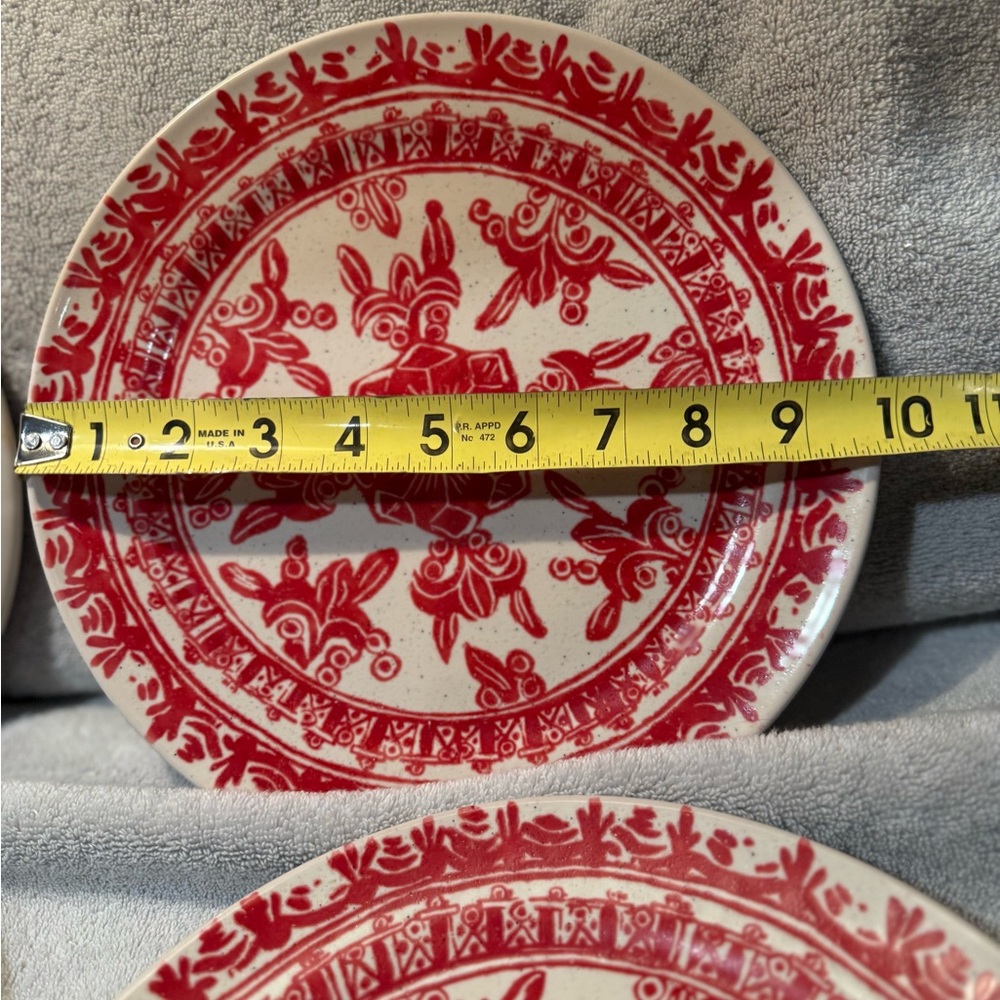 New Pottery Barn Zamora Glazed StonewarevDinner Plates, 10”D, Red/White- S/4 - Picture 7 of 8